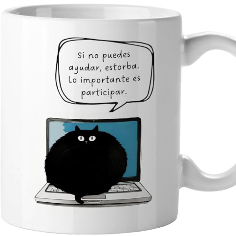 El Kraken Taza gato, tazas de gatos originales, con frases divertidas, graciosa, amigo invisible, Regalo, Cerámica 330 mL (Si no puedes ayudar, estorba)