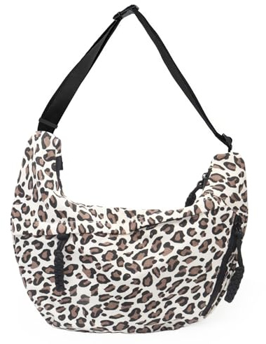 AIYJWXINP Leopard Halbmond Umhängetasche Damen Nylon Crossbody Bag Damen Große Leopardenmuster Hobo Tasche Halfmoon Taschen Leo Moon Bag Handtasche Verstellbarer Schultergurt for Women