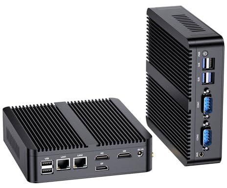 Mavsloly PC Industriale, Fanless Mini PC processore N150 (4C/4T, max 3.6GHz), 16GB RAM/512GB SSD, doppia LAN, triplo display (2xHDMI+1xDP), WiFi 6, 2xCOM RS232, Windows 11 Pro
