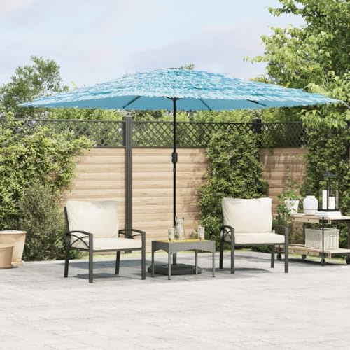 Parasol avec mât en acier bleu - 290 x 290 x 238 cm - Protection UV robuste en polyester - Aspect toit de paille - Pour jardin, terrasse et balcon - Grand distributeur d'ombre pour l'extérieur