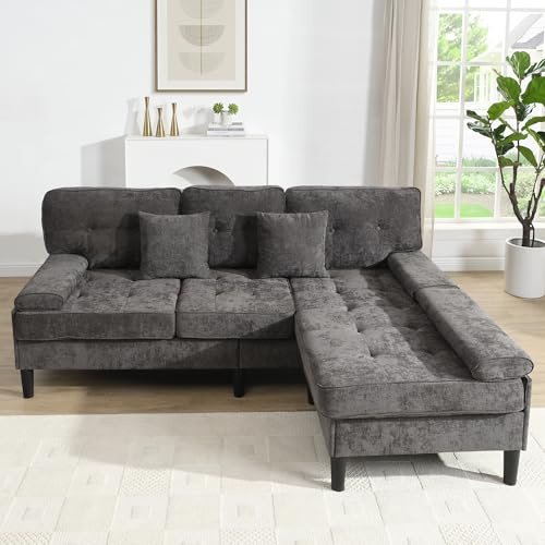 [L-förmiges modulares Design]Chenille-L-Form-Ecksofa, dreisitziges Wohnzimmer-Multifunktions-Chaiselongen-Sofa mit Schlaffunktion, bewegliche Fußbank, 195 cm Breite, ideal für kleine Apartments