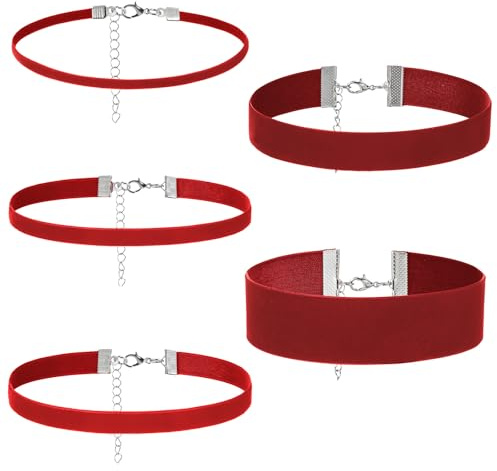 DOPENSPI 5 Stück Choker Kette Damen,Rot Velvet Halsband Damen Verstellbare Klassische Kropfband Schmuck Retro Chocker Gothic Halskette für Cosplay Tanzen Halloween Karneval Party Kostüm Zubehör