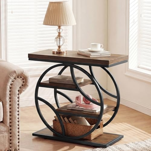 Tribesigns 25-Inch End Table for Living Room, Small Side Table with 4-Tier Storage Shelf, Narrow Industrial Nightstand with Geometric Metal Frame, for Home Bedroom Small Space