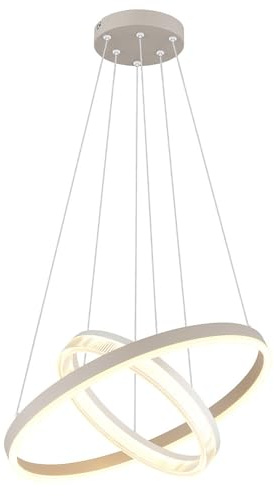 LED Hängeleuchte Höhenverstellbar Pendelleuchte Ringe Esszimmerleuchte sandfarben weiß, Metall, 30W 1900Lm warmweiß, DxH 50x150 cm