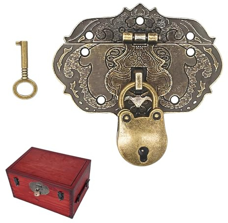 SHYSBV Haspe Vintage Antik, Bronzefarbene Eisen-Beschläge für Möbel, Tür, Kisten & Truhen, Vorhängeschloss-Verschlüsse im klassizistischen Design