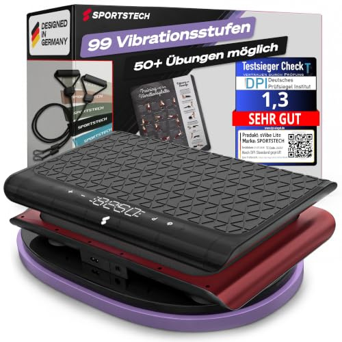 Sportstech, Vibrationsplatte für Frauen, Deutsche Qualität sVibe Lite | Vibrationsplatte, Oszillation, 99 Stufen, Bluetooth-Fernbedienung, leiser Motor bis 120 kg, Trainingsbänder, Muskelaufbau