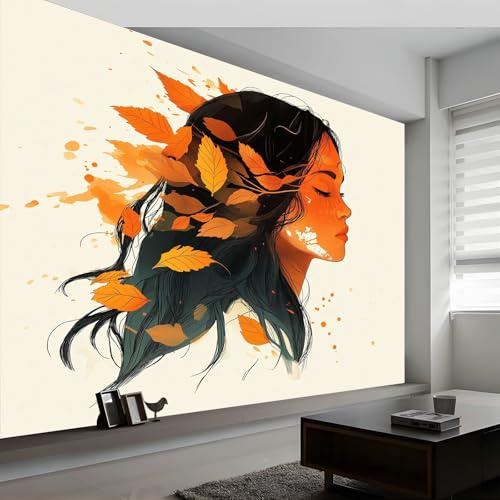 Generico Donna Indiana Ad Acquerello Carta da Parati Effetto 3D, 400 x 280 cm Fotomurale Tessuto non Tessuto | Decorazione Carta da Parati Fotomurali Camera da Letto, Beige