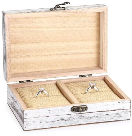 TOLIDA Ringbox Holz Ringe Aufbewahrungsbox Hochzeit mit Doppeltem Schlitz | Rechteckige Ringschatulle Ringschachtel Ringhalter für Verlobung, Jahrestag, Valentinstag als Ringetui, kleines Schmucketui
