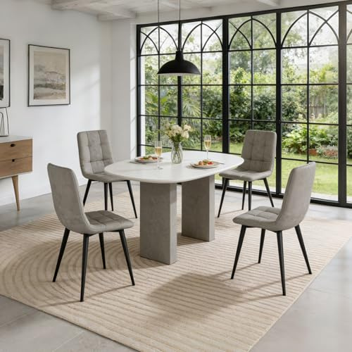 Velvet Dining Chairs Set of 4, Upholstered Kitchen Chairs with Modern Metal Frame, Max. 120 kg Padded Seat Backrest for Dining Room Living Room Kitchen and Bedroom,Grey