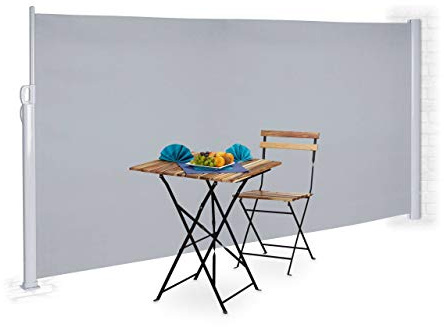 Relaxdays Seitenmarkise ausziehbar, Rollo für Balkon, Garten, Wand, UV-beständiger Sichtschutz HxB: 180 x 300 cm, grau