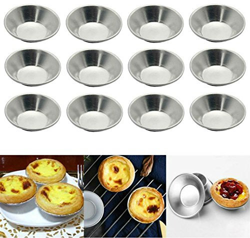AKOAK Egg Tart Mold Heat Resistant Non Stick Aluminum Mini Pie Cupcake Cake Pan Cookie Pudding Jello Chocolate Molds Tin Baking Tool Baking Cups (12)