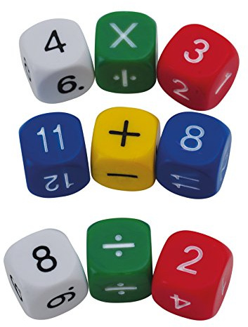 TimeTEX Set Mathe-Würfel mit den Zahlen 1-12 und Rechenzeichen - 10 Würfel - aus Kunststoff - 16 mm - 93559