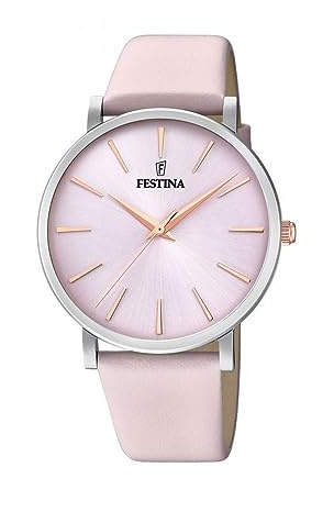 Festina Damenuhr Analog aus Leder Rosa | Quarzwerk, Damenuhren, Widerstandsfähiges Mineralglas, Elegant und Klassisch F20371/2
