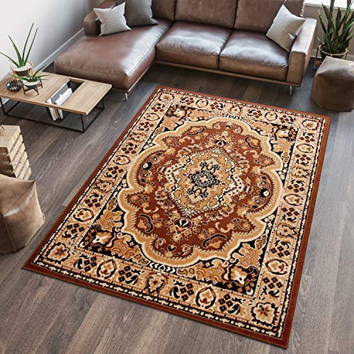 TAPISO Atlas Teppich Kurzflor Braun Hellbraun Beige Klassisch Orientteppich Floral Ornament Bordüre Vintage Wohnzimmer Schlafzimmer ÖKOTEX 160 x 230 cm