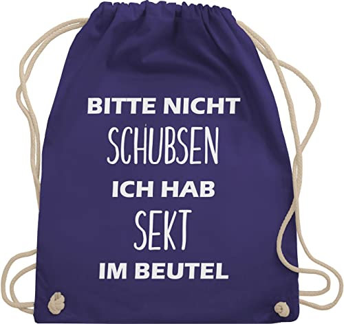 Shirtracer Turnbeutel Rucksack - Sportbeutel bedruckt Geschenk - Bitte nicht schubsen ich hab Sekt im Beutel - Unisize - Lila - sektgeschenke für frauen festival-bag festival sprüche stoffrucksack