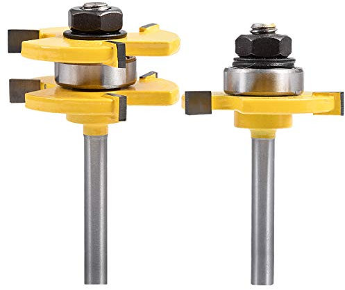 KATUR Set Di Punte Per Router Con Linguetta E Scanalatura, Fresa Per Legno, 3 Denti A T (Codolo Da 1/4, Larghezza Del Dente 1/4 , Profondità Del Dente 1/4)