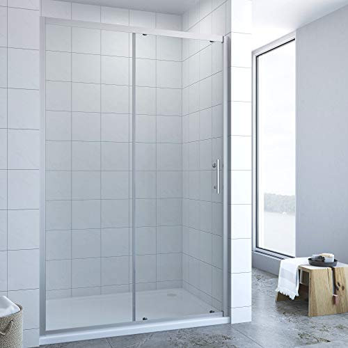 AQUABATOS® 140cm breit Duschtür Schiebetür mit Einfaches Rollen Befestigungssystem, Nischentür Nischenschiebetür Duschabtrennung Duschwand Glas Dusche aus 6mm ESG Echtglas Höhe 185cm