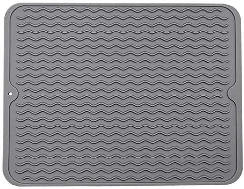Large Wavy Silicone Hot Pads Trivet Mats, Rubber Pot Holders Dish Drying Mat, Table Place Mat, Tableware Draining, Non-Slip and Heat Insulation Pads 15.7x 11.8 (Dark Grey)