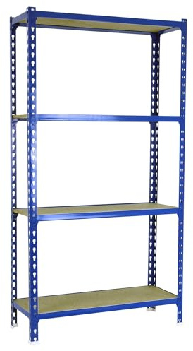 Simonrack Schwerlastregal, Lagerregal, 150x100x50 cm, Metallregal, Kellerregal, Biegestelle 150 kg, 4 Holzfachböden, Blau/Holz - Maderclick