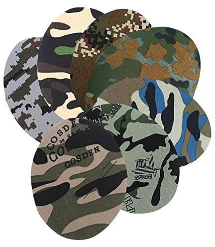 Clyhon 14 Pezzi Toppe Termoadesive, Forma Ovale Tessuto Mimetico Toppe Fai Artigianato Vestiti Patch Riparazione Kit Accessorio