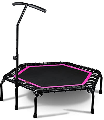 45-Zoll Trampolin Rebounder mit Verstellbarer Armlehne, Kleines Gym-Trampolin für Indoor-Fitness, Die Beste Wahl für Aerobic-Übungen, Lager 260lbs (Color : Pink)