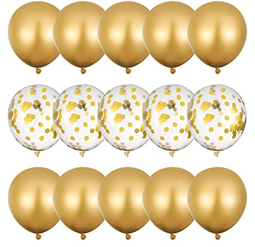KroY PecoeD Ballons Dorés Anniversaire Confettis Ballon,15 Pièces 12 Pouces Métallique Ballons en Latex Ballon Helium Decoration pour Anniversaire Mariage Festival Fête Célébrations