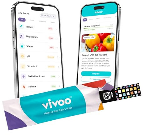 Vivoo Urine Test Strips for at-Home Wellness: 8-in-1 Advanced Urine Test for Ketones, pH, Hydration, Vitamin C & More | Fast Results in 90 Seconds | Free App & Personalized Insights, 24 Strips