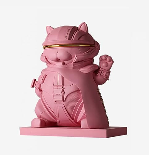 Mkuha Maneki Neko Glückskatze Glücksbringer aus Harz, Harz Statuette für Zuhause Büro und Laden Dekoration, Moderne Coole Kriegerform 20x11x26cm/7.87x4.33x10.24inch,Rosa