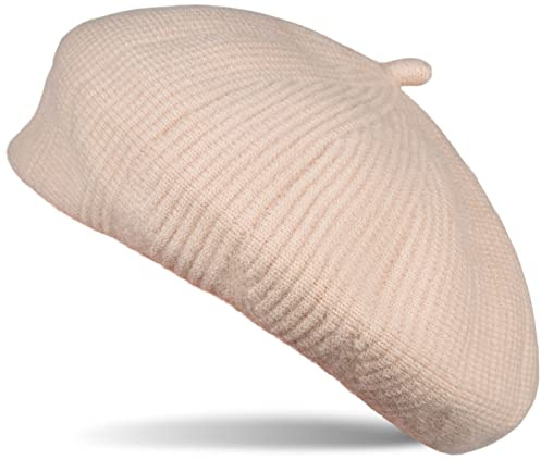 styleBREAKER Damen Feinstrick Baskenmütze mit dezentem Streifen Muster, Winter, Barett, Béret, Franzosen Mütze 04024200, Farbe:Beige