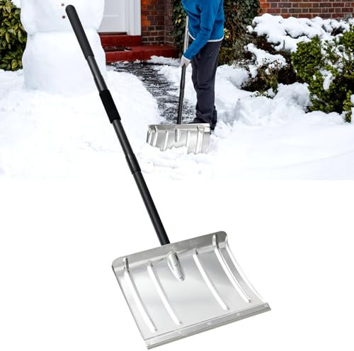 Schneeschaufel für Auffahrt, 116,8 cm Aluminium-Schneeschieber mit D-Griff, robuste Metall-Schneeschaufel für Auto, Zuhause, Garage, Garten
