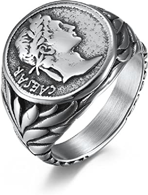 MayiaHey Roman Emperor Ring, Emperor Head Ring for Men, Roman Empire Ring Retro Roman Warrior Jewelry, Roman Warrior Ring Roman Soldier Biker Ring Vintage Roman Coin Ring for mens (10)