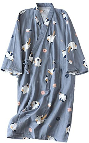Accappatoio Donna,Accappatoio Kimono In Cotone Da Donna Blu Divertenti Simpatici Gatti Animali Stampa Vestaglia Con Scollo A V Elegante Cardigan Sciolto Accogliente Accappatoio Avvolgente Abbigliame