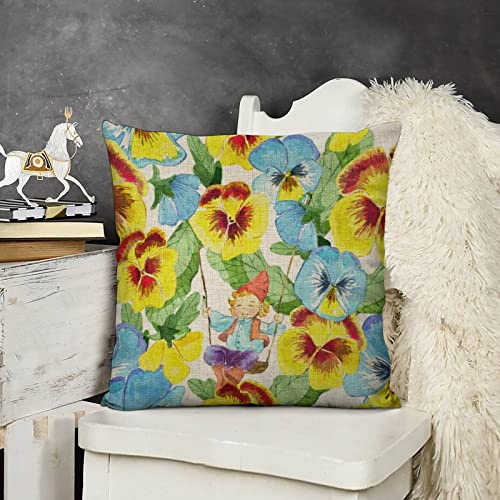 Fundas De Almohada 45X45Cm GNOME Swing Pensamiento Flores Acuarela Único Fundas De Cojines Antiarrugas Funda De Almohada Elegantes Funda Cojín para Silla Cama Sillas