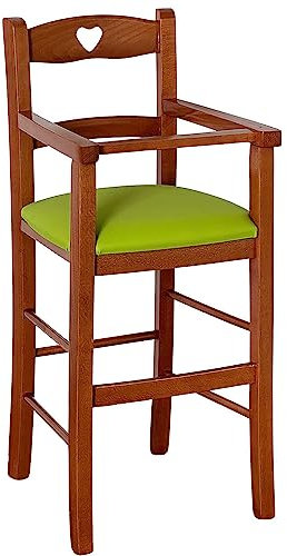 Hochstuhl aus Kirschholz mit grünem Kunstleder