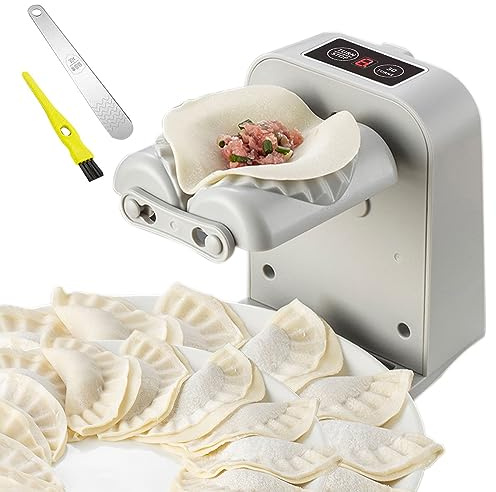 Automatic Electric Dumpling Press Maker Machine - Adjustable and Easy to Operate, With Spoon and Brush - For Home Kitchen Pastry Making (White)