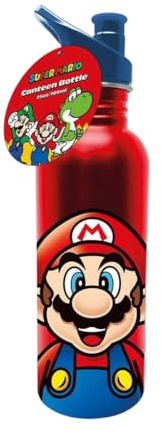 Pyramid International Super Mario - Botella de agua de metal para niñas/niños, producto oficial, color rojo, 700 ml