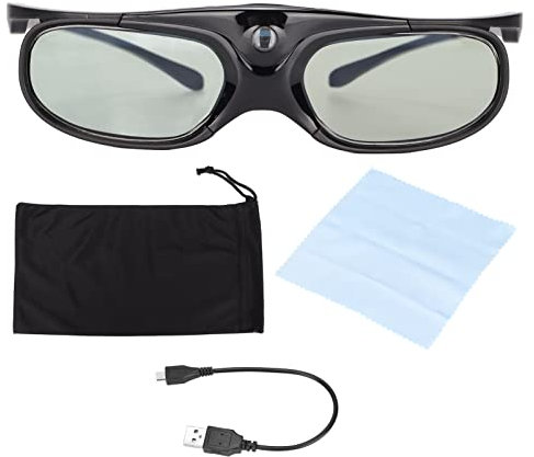 Cyrank 3D-Brille, 3D-Filmspielbrille, 3D-Stil-Brille Für 3D-Filme, Spiele, 3D-Sichtbrille, Wiederaufladbare 3D-Aktiv-Shutter-Brille Für 3D-Projektoren(Schwarz)