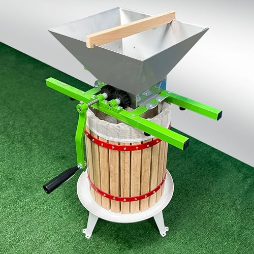 Crystals 6L/12L/18L Fruit Press with Straining Bag & 3 Steel Legs, Manual Juice Making Tool Cider Apple Grape Berries Wine Crusher (18L with 7L Fruit Crusher)