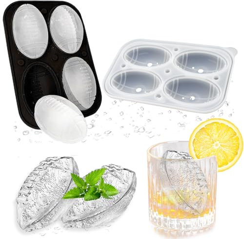 Bac à Glaçon en Silicone, Boules Moule Glacons Silicone Rond avec Couvercle, Grande Bac a Glacon Boule de Glace, Glaçon Cocktail, Bac à glaçons football américain, pour Cocktails, Whisky, Jus