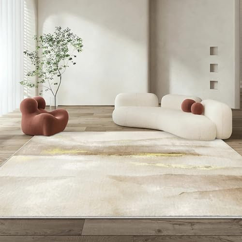 Flurteppich,Strapazierfähiger, Waschbarer Teppich Im Braun-gelben Tintendesign,Flur deko kinderzimmer Teppich,180x250cm