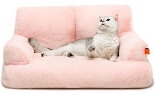 MEWOOFUN groß Katzenbett kleines Hundesofa Flauschig und waschbar Katzensofa Hundebett für Katzen, weich Katzenbett katzencouch mit Rutschfester Unterseite, Rosa 66x48cm