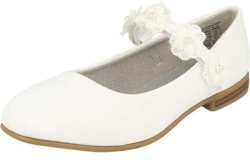 Indigo 424-088 Mädchen Ballerina Schuhe Hochzeit Taufe Konfirmation Klett Blumen Weiß (White, EU Schuhgrößensystem, Kleinkind, Numerisch, M, 34)
