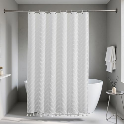 HOMEWINS Duschvorhang 180x200 cm im Böhmischen Stil, Badzimmer Waschbar und Anti-schimmel Polyestertextilien, Weiß Badvorhang Duschvorhänge mit 12 C-Form Ringe