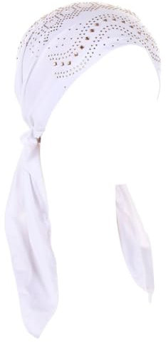 ihreesy Muslimische Turban-Mütze, Leichte Sommer-Hijab-Mütze Chemo-Krebs-Kopftuch Atmungsaktiv Motorhaube Hijab-Unterschal-Mütze Hijab Kopftuch Beanie Mütze,Weiß