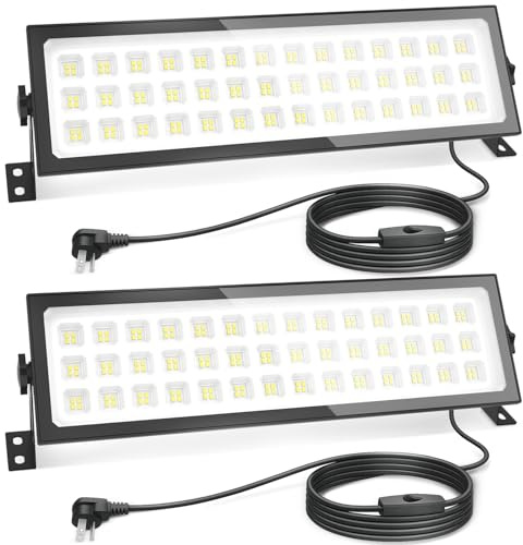 AGranTOP 2 Pack Linkable LED Shop Lights, 100W 15000LM 6000K Plug in Garage Light, 9.84ft Cord Built-in Outlet for Garage Workshop Warehouse Utility Room
