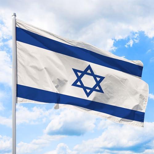 Israel Flagge 150 x 100 cm - für Fahnenmast, Israelfahne aus reißfestem Fahnen-Polyester-Stoff, Hissfahne Quer wetterfest und UV-beständig
