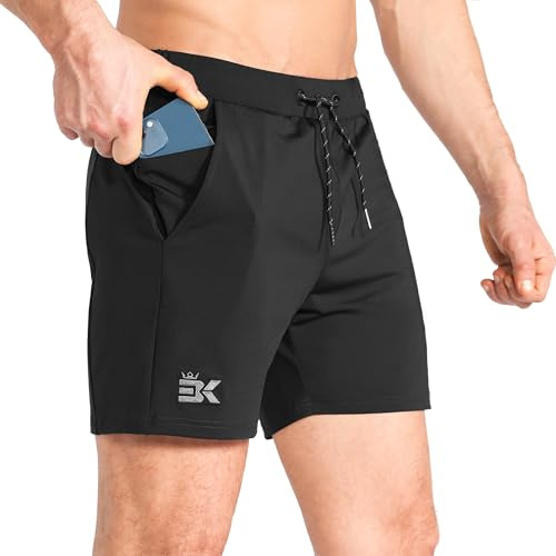 ZENWILL Ligero Deporte Pantalones Cortos Hombre con Cremallera Bolsillos, Short Hombre Entrenamiento Secado Rápido(Negro,L)