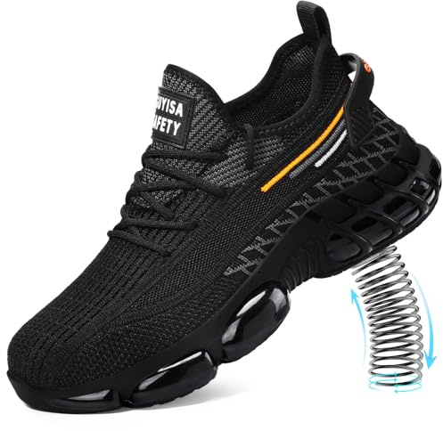 Steel Toe Shoes for Men Lightweight Work Shoes Breathable Safety Shoes Air Cushioned Steel Toe Sneakers Indestructible Steel Tennis Toe Shoes Construction Industrial Work Safety Sneakers Size 8.5