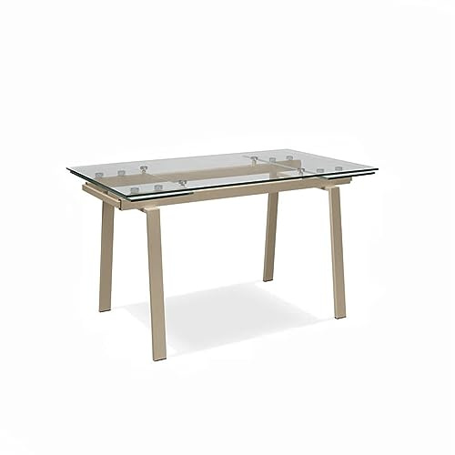 MONDO VIRO Mesa extensible de cristal templado Nathan con patas de metal, 140/200 x 80 cm, 76 cm de altura (metal pardo)