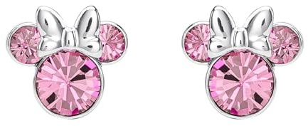 Pendientes de tuerca chapados en plata con cristal rosa de Minnie Mouse para niñas y mujeres, talla única, Chapado en plata, Sin piedra preciosa